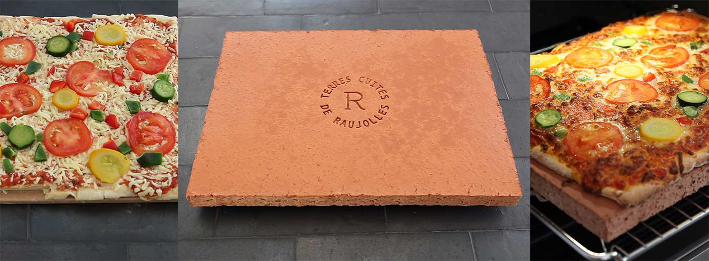 Pierre à pizza rectangulaire en terre cuite spéciale four ménager  (40x30x2.5) - Terres Cuites de Raujolles